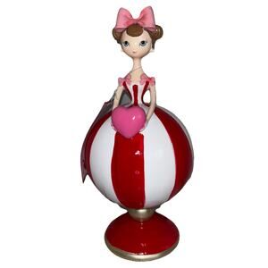 Bella Lux Valentine’s Day Girl with Pink Bow Holding Pink Heart Decor Cute NEW